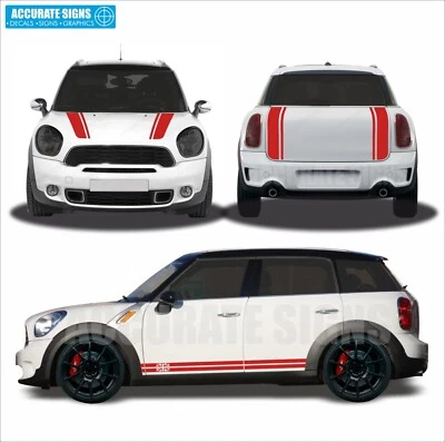 Set grafica vinile per R60 Mini Countryman righe laterali, cofano e stivale decalcomania - Immagine 1 di 4