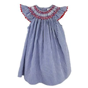 Petit Ami Blue Check Red Smocked Bishop Dress 12 18 24 Months - Picture 1 of 1