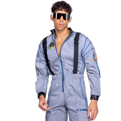 Fantasia de astronauta macacão reflexivo traje de voo adesivos zíper bandeira dos EUA 6372 - Imagem 1 de 4