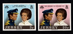 JERSEY 1973 ROYAL WEDDING ANNE & MARK SET OF 2 IMPERFORATE PROOFS  SG.97/98  MNH - Picture 1 of 2