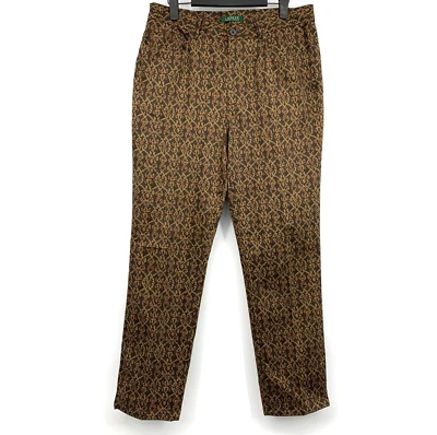 Lauren Ralph Lauren Pants Womens 12 Brown Printed Pattern Straight Leg Cotton - Image 1 of 4