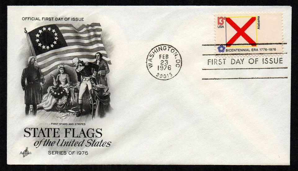 USA, SCOTT # 1654, ARTCRAFT FDC COVER - ALABAMA STATEHOOD STATE FLAGS, YEAR 1976 - Image 1 of 1