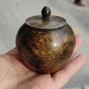 Antica teiera vintage Cina vecchia collezione rame zodiaco intaglio barattolo conservazione - Foto 1 di 23