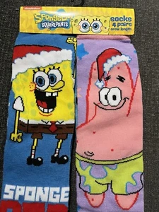 Spongebob Squarepants 4 Pair CREW SOCKS Men / Women Size Large NEW Sponge Bob - Picture 1 of 7