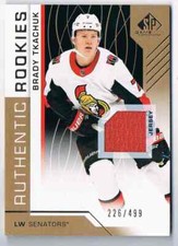 2019-20 SP GAME USED AUTHENTIC ROOKIES BRADY TKACHUK ROOKIE JERSEY 1 COLOR