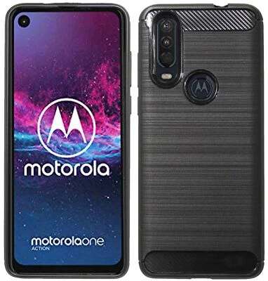 COFI1453® Designer Hülle Schale Tasche Bumper in Carbon für Motorola One Action