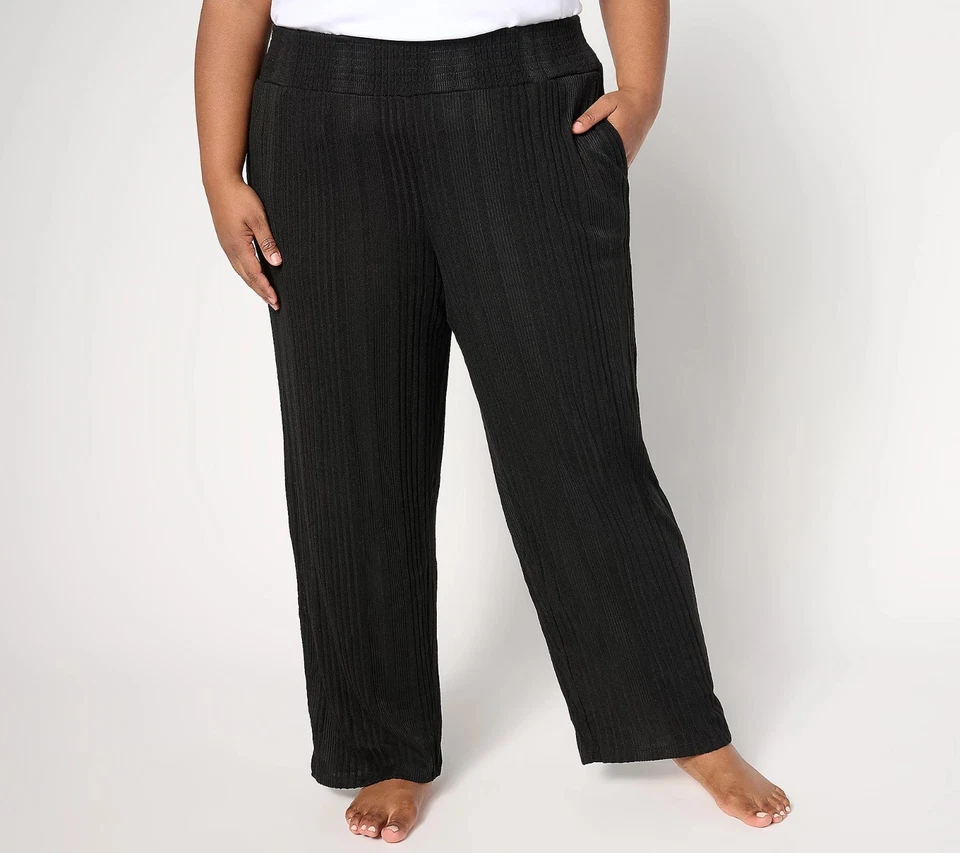 Cuddl Duds Variegated Rib Smocked Waist Lounge Pants - Black Sz L a688678 - Image 1 of 1