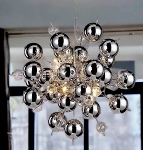 Chrom Kugel Sputnik Kronleuchter Metalic Silber und klare Kugeln Deckenleuchte Home - Bild 1 von 8