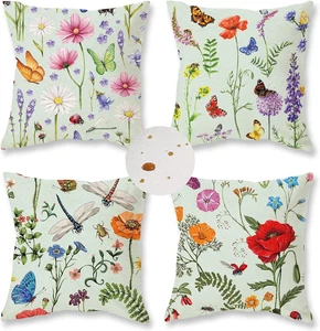 ONWAY Outdoor Waterproof Spring Summer Pillow Covers 18X18 Inch Set of 4 Floral - Picture 1 of 6