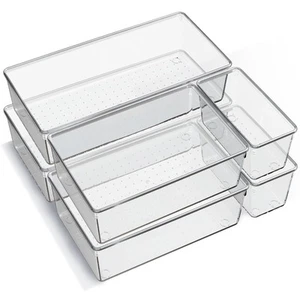 6 Pack Large Clear Plastic Drawer Organizer Trays, Acrylic Kitchen Drawer Org... - Picture 1 of 8