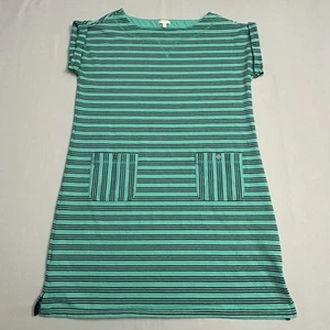 Talbots Dress Womens X Green Black Striped Boat Neck Knee Length Button Pockets - Picture 1 of 17