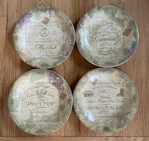 222 Fifth French Vintage Porcelain Salad Luncheon Plate 9” Wine Pattern Set Of 4 - Picture 1 of 18