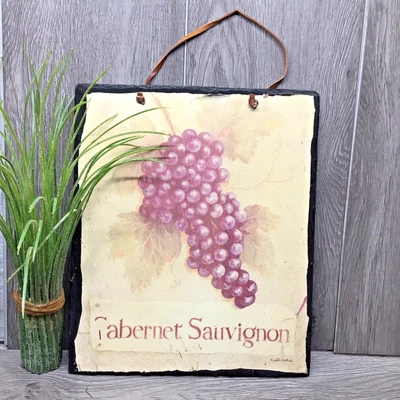 Caberbet Sauvignon Uva Vino Pizarra Colgante de Pared Grande 12" x 10" Pesado Foto 1 de 4