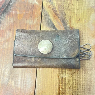 复古棕色皮革水牛镍钥匙包 — 第 1/4 张图片