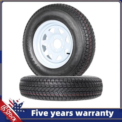 2PCS ST175/80D13 Trailer Tires W/13" Rims 5 Lug on 4.5"  Load Range C 1360LBS — 第 1/4 张图片