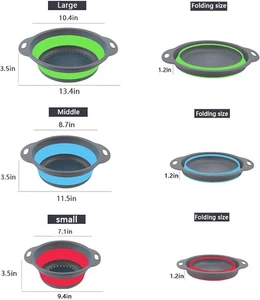 3-teiliges Set) Silikon Sieb faltbare Siebe (3 Quart, 4 Quart, 5 Quart) grün, blau, rot - Bild 1 von 8