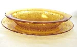 Vintage Indiana Glass Amber Daisy Pattern 10.75" Serving Platter/Vegatable bowl - Picture 1 of 19