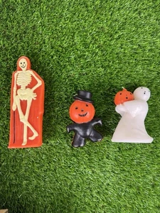NEU Gurley-ähnliches Halloween Kerzen Set nie verbrannt Kürbis Mann Geist Skelett - Bild 1 von 11