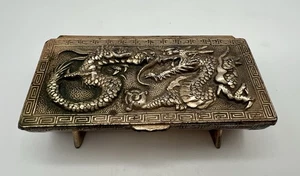 "Caja baratija moneda con patas con bisagras dragón de latón vintage de 3,25"" de largo hecha en Japón" - Imagen 1 de 18