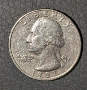 1987-P 25c Quarter Misaligned Double Struck Mint Mark Struck Through Near Mint - Picture 1 of 10