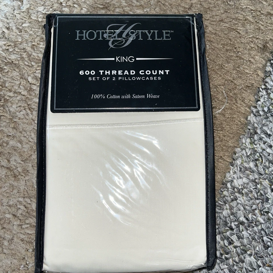 Hotel Style Set of 2 King 600 Thread Count Pillowcases 21x40 Cotton Sateen Cream