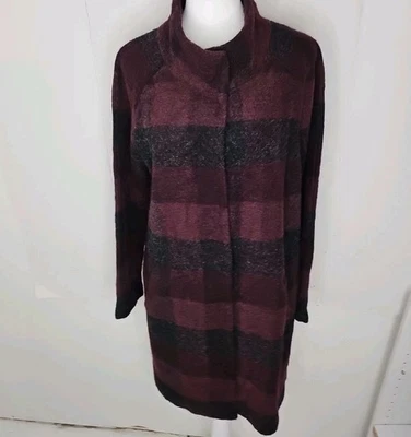 Chaqueta larga a cuadros de mezcla de lana Adrienne Vittadini para mujer talla mediana Burg Foto 1 de 4