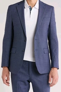 Original Penguin Navy Birdseye Suit Jacket Blazer Sport Coat Mens 46R Wool Blend - Picture 1 of 8