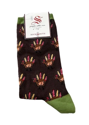 Meias femininas Socksmith estampa à mão marrom peru novidade 5-10.5 novas com etiquetas - Imagem 1 de 3