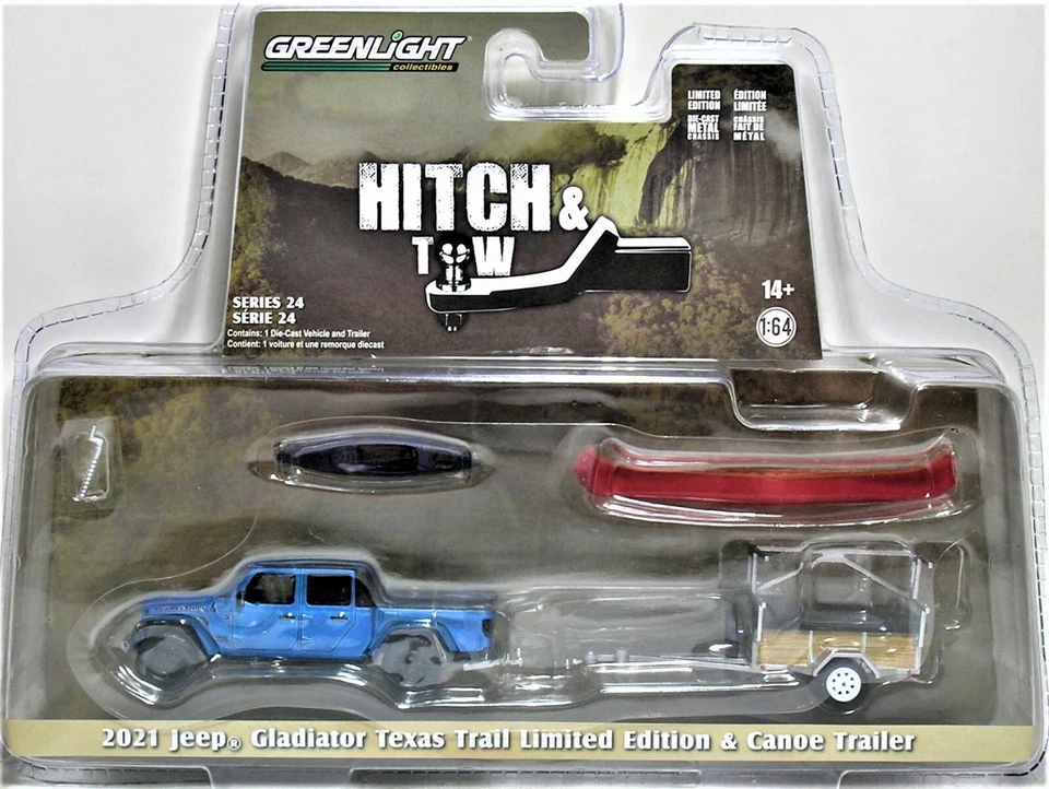 GREENLIGHT 1:64 2021 JEEP GLADIATOR TEXAS TRAIL & CANOE TRAILER 32240-C - Imagem 1 de 1