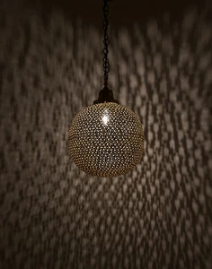 LARGE MOROCCAN BALL SHAPED PENDANT LIGHT IN ANTIQUE BRASS - Picture 1 of 4