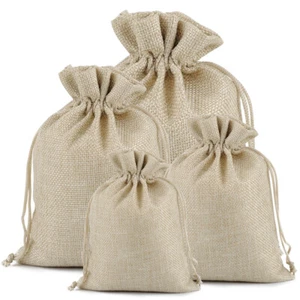 Burlap Favor Bags with Drawstring Gift Bag Jewelry Pouches for Wedding Party DIY - Picture 1 of 14