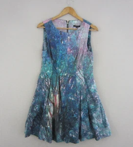 Portmans Dress Womens 12 Blue Fit Flared Geometric Abstract Career Event Party - Picture 1 of 20