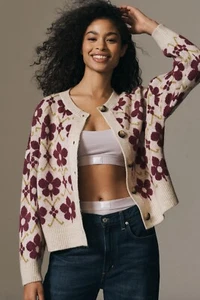 Suéter Cárdigan Anthropologie Maeve Floral Pop Gráfico Intarsia (Talla L) - Nuevo con Etiquetas - Imagen 1 de 6