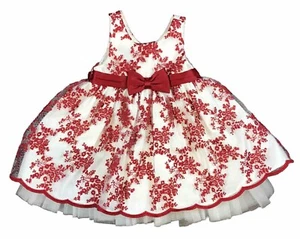 American Princess Girls Red & White Holiday Celebration Floral Dress With Bow - Bild 1 von 7