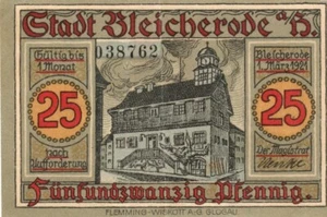 Dinero de emergencia Bleicherode am Harz (Alemania) 25 Pfennig GRA119.1a 2/3 - Imagen 1 de 2