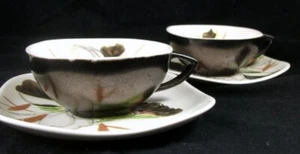 Red Wing Lotus Bronze Lot of 2 Cup and Saucer Sets Hand Painted - Picture 1 of 8