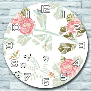 Glass Wall Clock Round Pastel Flowers with butterflies Floral Watercolour Decor - Picture 1 of 7