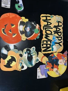Vintage 80s Peck Halloween Flocked Double Sided Die Cut Lot Of 4 - Picture 1 of 9