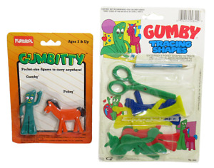1988 Vintage Gumbitty Gumby And Pokey Mini Figures And Tracing Shapes On Cards