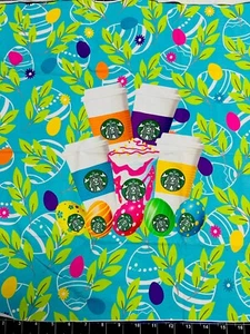 Lycra Panel 18"x21" Custom Starbucks Cup Tumbler Flower Spring Easter Egg Fabric - Picture 1 of 1