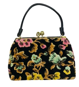 VINTAGE 1960s ELEGANT PLUSH VELVET TAPESTRY PURSE HANDBAG BOHO MOD HIPPIE CHIC - Picture 1 of 9