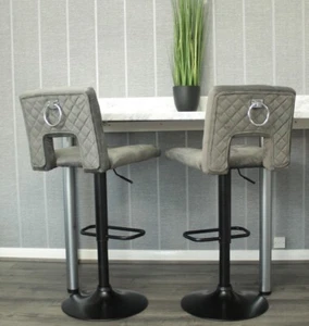 Black Base Grey Velvet Gas Lift Swivel Kitchen Bar Stool Knocker 1, 2, 3, 4 - Picture 1 of 13