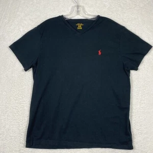 Polo Ralph Lauren Herren T-Shirt V-Ausschnitt schwarz mit rotem Pony bestickt Größe Med - Bild 1 von 9