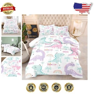 All-Season Twin Dinosaur Bedding Set - Soft Microfiber Comforter & Pillow - Picture 1 of 7