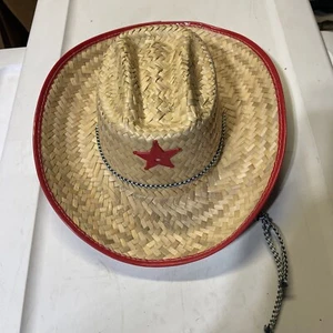 Vintage Red Child’s Kids Straw Sheriffs Hat With Badge Star Cowboy Western - Picture 1 of 3