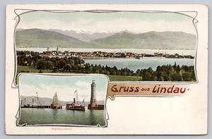 1900s Germany - Gruss aus Lindau - Bodensee, Harbor, Bavaria  Unposted Postcard - Picture 1 of 2
