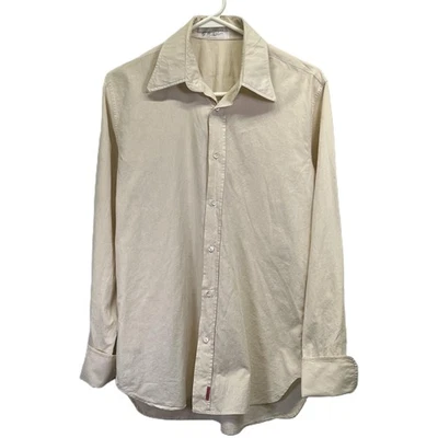 Camisa Gucci Vintage Años 70 Crema Para Hombre L/S Monograma Logo Botón Talla 15-1/2 (39) Foto 1 de 4