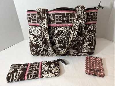 Bolso de Mano Vera Bradley Imperial Toile Marrón Acolchado Floral con Bolsa para Lápices y Cuaderno Foto 1 de 4