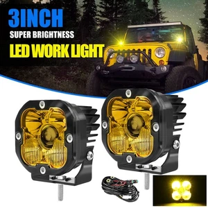 Pair 3inch Laser LED Work Driving Light Amber Cube Offroad Fog Lamps For Jeep 3" - Picture 1 of 17
