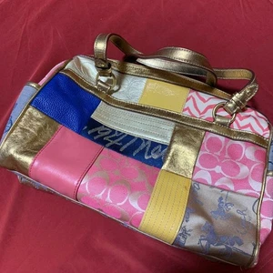 Bolso de Mano Coach Vintage Multicolor Patchwork Bolso de Hombro Lona Cuero Elegante - Imagen 1 de 10